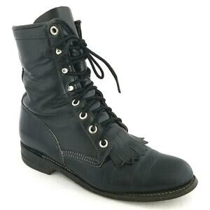 JUSTIN Womens Kiltie Roper Granny Black Leather Boots 6.5 B